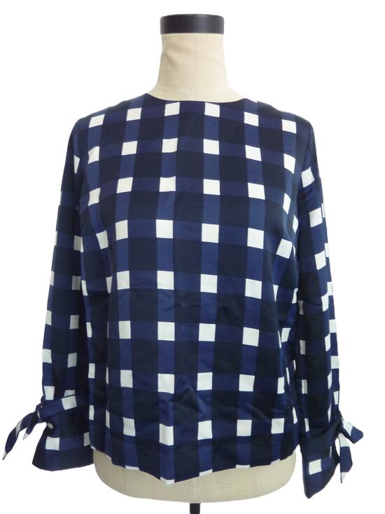 Banana Republic Tops - Banana Republic Blue Checkered Plaid Blouse XS Petite Bow Sleeves Top